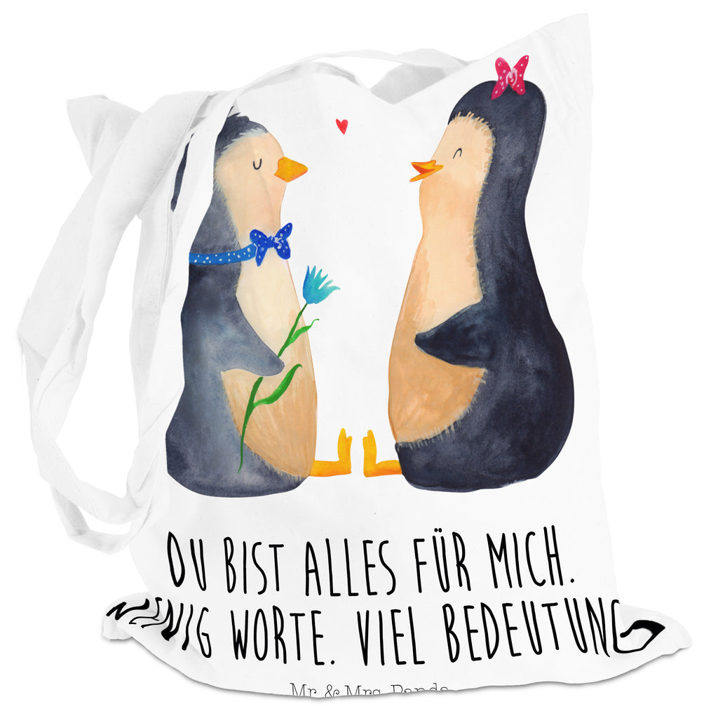 Tragetasche Pinguin Pärchen Beuteltasche, Beutel, Einkaufstasche, Jutebeutel, Stoffbeutel, Pinguin, Pinguine, Liebe, Liebespaar, Liebesbeweis, Liebesgeschenk, Verlobung, Jahrestag, Hochzeitstag, Hochzeit, Hochzeitsgeschenk, große Liebe, Traumpaar