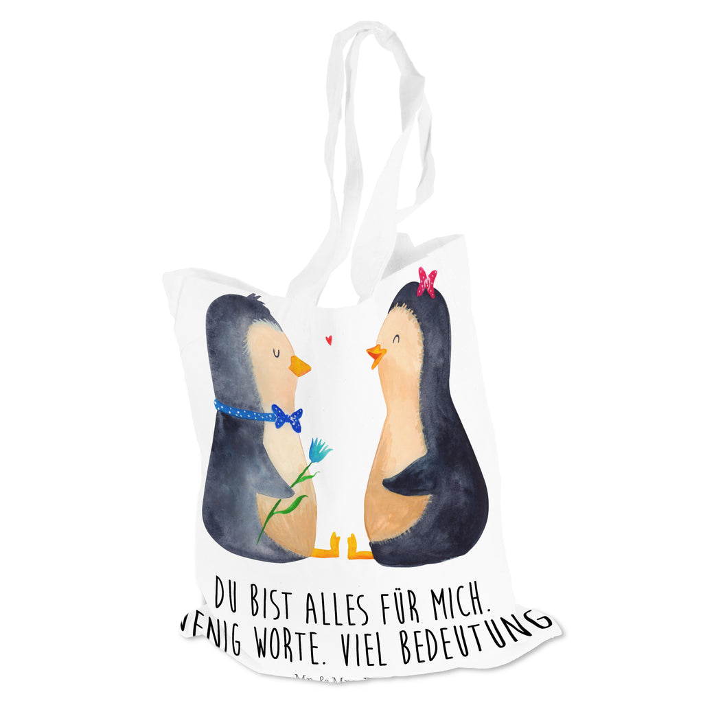 Tragetasche Pinguin Pärchen Beuteltasche, Beutel, Einkaufstasche, Jutebeutel, Stoffbeutel, Pinguin, Pinguine, Liebe, Liebespaar, Liebesbeweis, Liebesgeschenk, Verlobung, Jahrestag, Hochzeitstag, Hochzeit, Hochzeitsgeschenk, große Liebe, Traumpaar