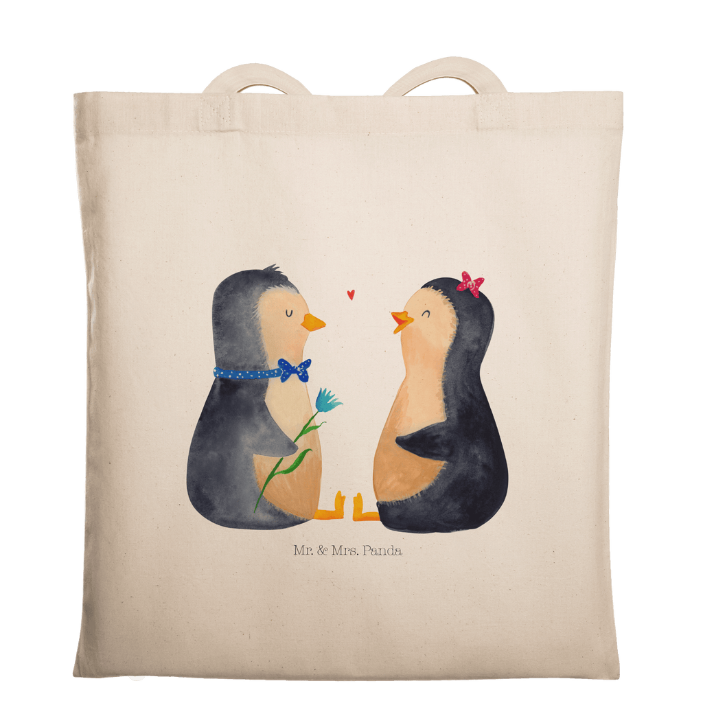 Tragetasche Pinguin Pärchen Beuteltasche, Beutel, Einkaufstasche, Jutebeutel, Stoffbeutel, Pinguin, Pinguine, Liebe, Liebespaar, Liebesbeweis, Liebesgeschenk, Verlobung, Jahrestag, Hochzeitstag, Hochzeit, Hochzeitsgeschenk, große Liebe, Traumpaar