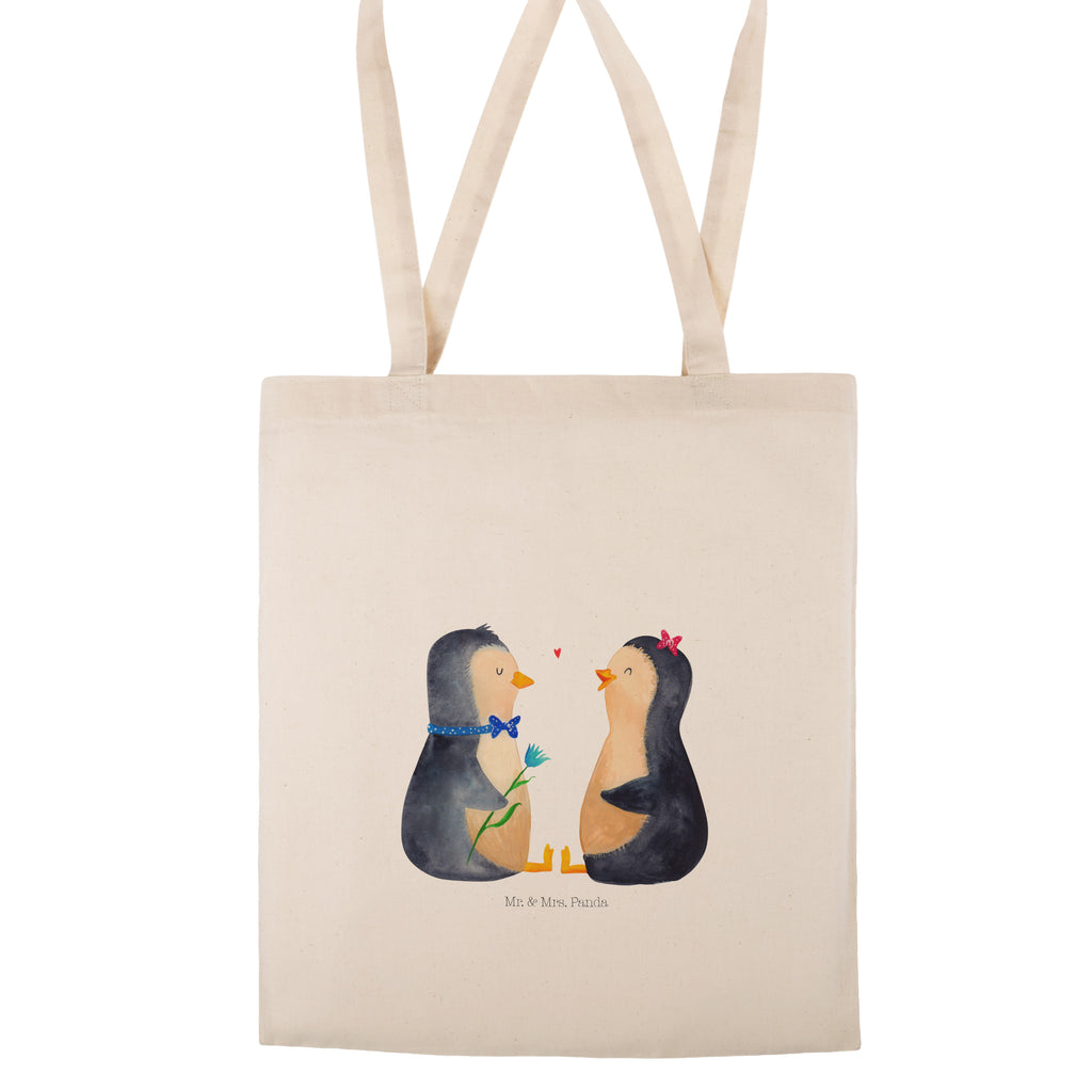 Tragetasche Pinguin Pärchen Beuteltasche, Beutel, Einkaufstasche, Jutebeutel, Stoffbeutel, Pinguin, Pinguine, Liebe, Liebespaar, Liebesbeweis, Liebesgeschenk, Verlobung, Jahrestag, Hochzeitstag, Hochzeit, Hochzeitsgeschenk, große Liebe, Traumpaar