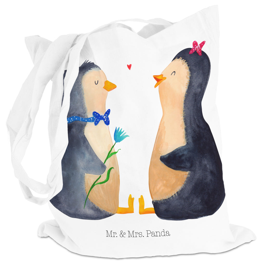 Tragetasche Pinguin Pärchen Beuteltasche, Beutel, Einkaufstasche, Jutebeutel, Stoffbeutel, Pinguin, Pinguine, Liebe, Liebespaar, Liebesbeweis, Liebesgeschenk, Verlobung, Jahrestag, Hochzeitstag, Hochzeit, Hochzeitsgeschenk, große Liebe, Traumpaar