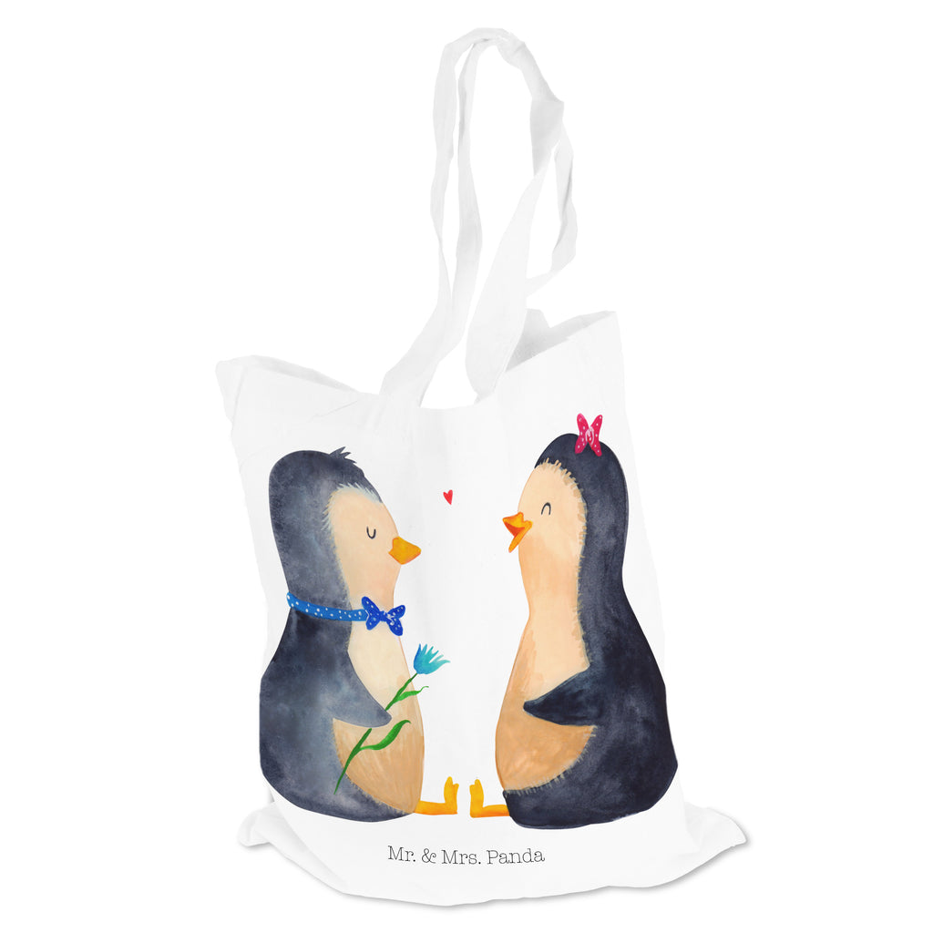 Tragetasche Pinguin Pärchen Beuteltasche, Beutel, Einkaufstasche, Jutebeutel, Stoffbeutel, Pinguin, Pinguine, Liebe, Liebespaar, Liebesbeweis, Liebesgeschenk, Verlobung, Jahrestag, Hochzeitstag, Hochzeit, Hochzeitsgeschenk, große Liebe, Traumpaar