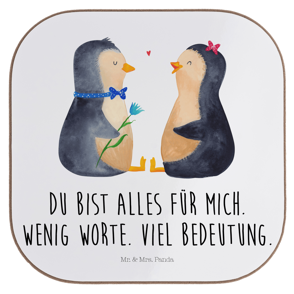 Quadratische Untersetzer Pinguin Pärchen Bierdeckel, Glasuntersetzer, Untersetzer Gläser, Getränkeuntersetzer, Pinguin, Pinguine, Liebe, Liebespaar, Liebesbeweis, Liebesgeschenk, Verlobung, Jahrestag, Hochzeitstag, Hochzeit, Hochzeitsgeschenk, große Liebe, Traumpaar