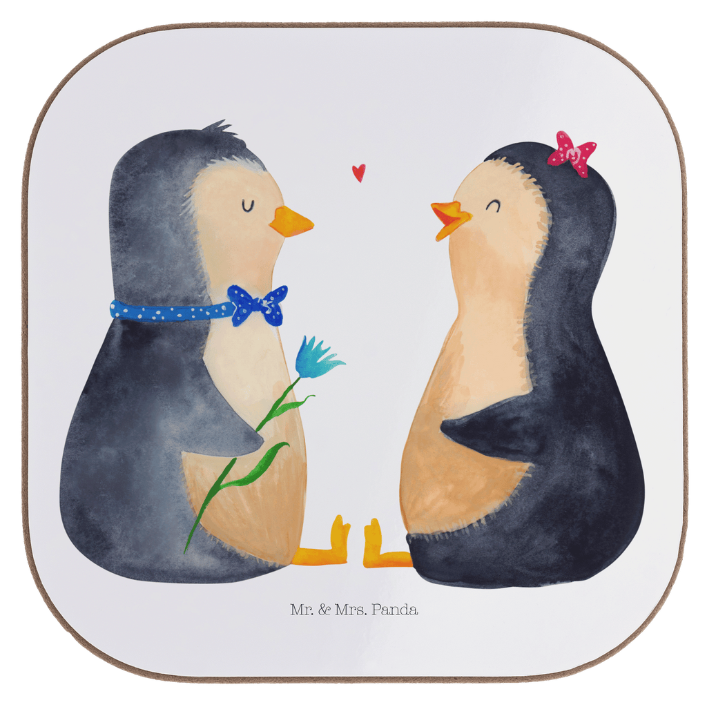 Quadratische Untersetzer Pinguin Pärchen Bierdeckel, Glasuntersetzer, Untersetzer Gläser, Getränkeuntersetzer, Pinguin, Pinguine, Liebe, Liebespaar, Liebesbeweis, Liebesgeschenk, Verlobung, Jahrestag, Hochzeitstag, Hochzeit, Hochzeitsgeschenk, große Liebe, Traumpaar