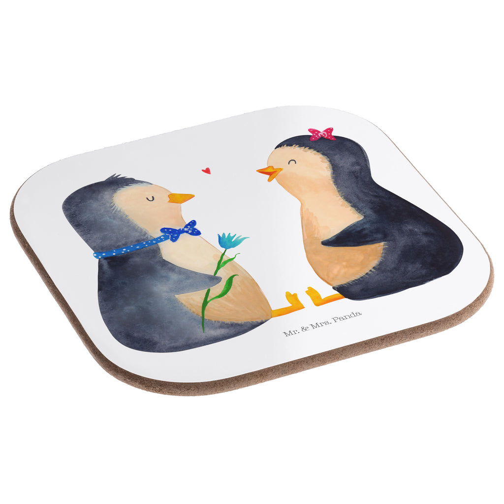 Quadratische Untersetzer Pinguin Pärchen Bierdeckel, Glasuntersetzer, Untersetzer Gläser, Getränkeuntersetzer, Pinguin, Pinguine, Liebe, Liebespaar, Liebesbeweis, Liebesgeschenk, Verlobung, Jahrestag, Hochzeitstag, Hochzeit, Hochzeitsgeschenk, große Liebe, Traumpaar