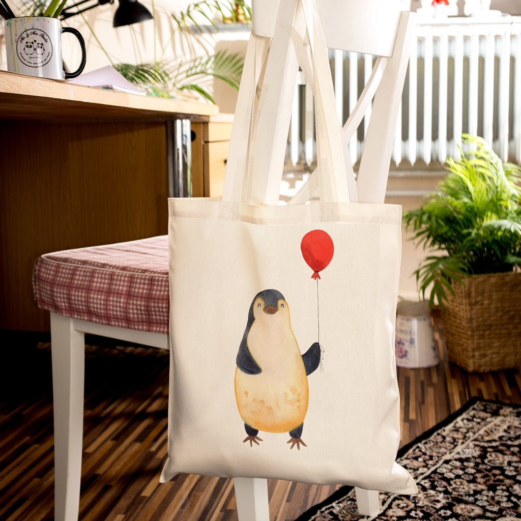 Tragetasche Pinguin Luftballon Beuteltasche, Beutel, Einkaufstasche, Jutebeutel, Stoffbeutel, Pinguin, Pinguine, Luftballon, Tagträume, Lebenslust, Geschenk Freundin, Geschenkidee, beste Freundin, Motivation, Neustart, neues Leben, Liebe, Glück