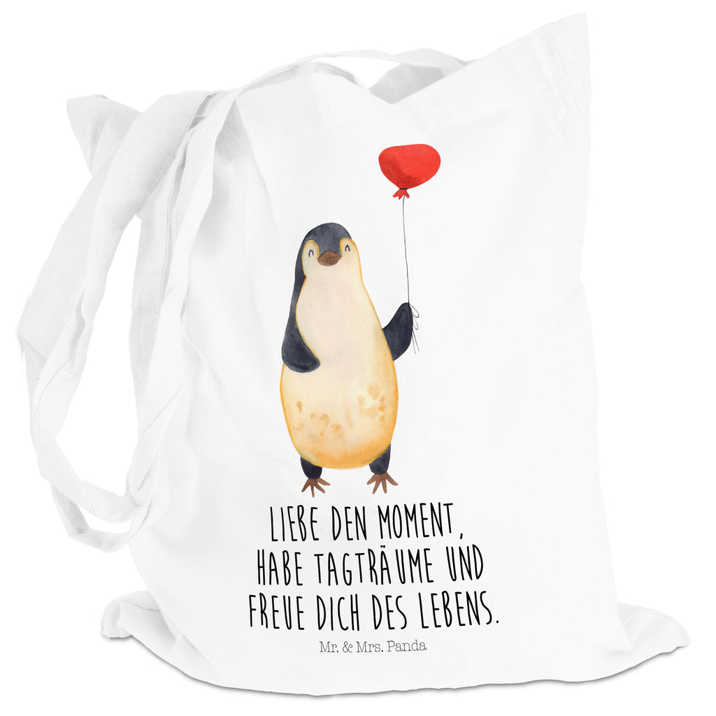 Tragetasche Pinguin Luftballon Beuteltasche, Beutel, Einkaufstasche, Jutebeutel, Stoffbeutel, Pinguin, Pinguine, Luftballon, Tagträume, Lebenslust, Geschenk Freundin, Geschenkidee, beste Freundin, Motivation, Neustart, neues Leben, Liebe, Glück