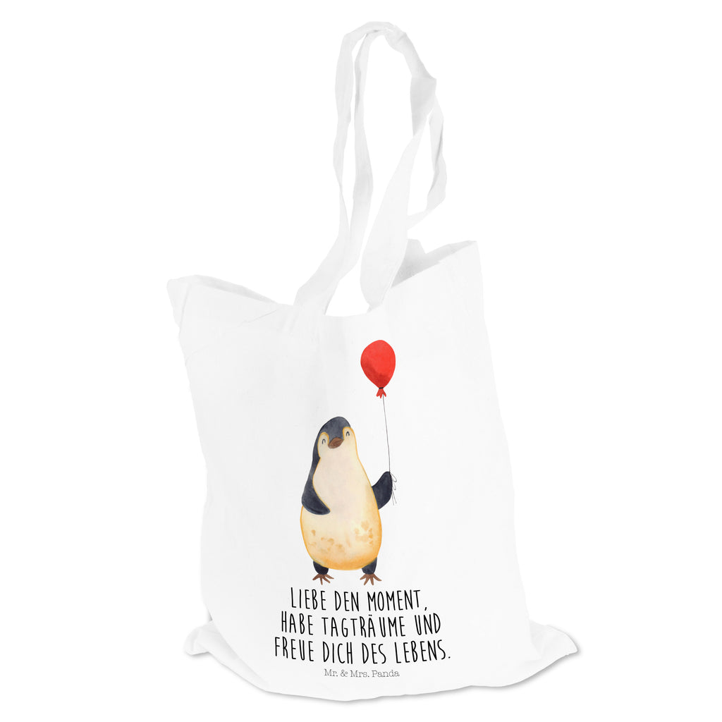 Tragetasche Pinguin Luftballon Beuteltasche, Beutel, Einkaufstasche, Jutebeutel, Stoffbeutel, Pinguin, Pinguine, Luftballon, Tagträume, Lebenslust, Geschenk Freundin, Geschenkidee, beste Freundin, Motivation, Neustart, neues Leben, Liebe, Glück