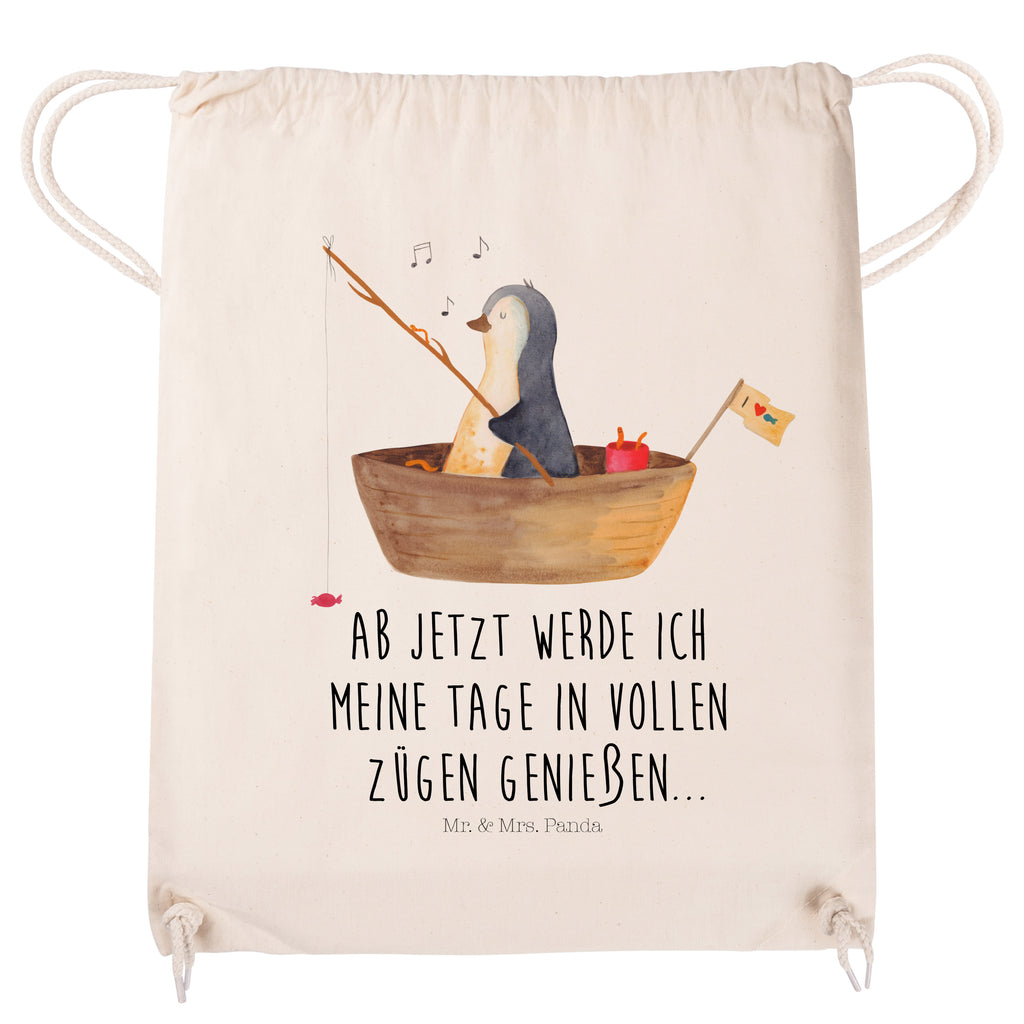 Sportbeutel Pinguin Angelboot Turnbeutel, Beutel, Sporttasche, Tasche, Stoffbeutel, Pinguin, Pinguine, Angeln, Boot, Angelboot, Lebenslust, Leben, genießen, Motivation, Neustart, Neuanfang, Trennung, Scheidung, Geschenkidee Liebeskummer