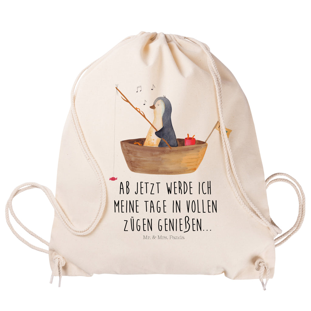 Sportbeutel Pinguin Angelboot Turnbeutel, Beutel, Sporttasche, Tasche, Stoffbeutel, Pinguin, Pinguine, Angeln, Boot, Angelboot, Lebenslust, Leben, genießen, Motivation, Neustart, Neuanfang, Trennung, Scheidung, Geschenkidee Liebeskummer
