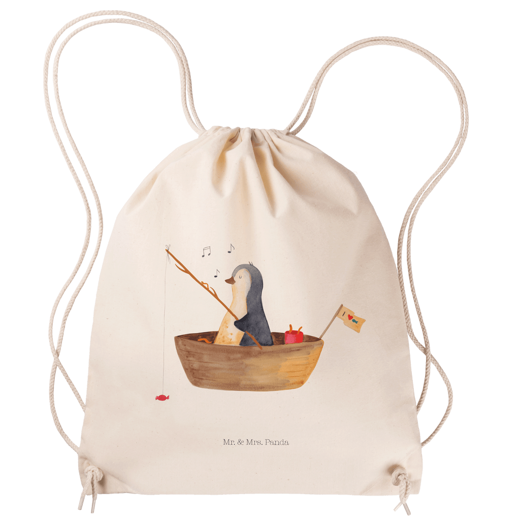 Sportbeutel Pinguin Angelboot Turnbeutel, Beutel, Sporttasche, Tasche, Stoffbeutel, Pinguin, Pinguine, Angeln, Boot, Angelboot, Lebenslust, Leben, genießen, Motivation, Neustart, Neuanfang, Trennung, Scheidung, Geschenkidee Liebeskummer