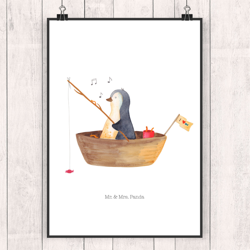 Poster Pinguin Angelboot Poster, Wandposter, Bild, Wanddeko, Küchenposter, Kinderposter, Wanddeko Bild, Raumdekoration, Wanddekoration, Handgemaltes Poster, Mr. & Mrs. Panda Poster, Designposter, Kunstdruck, Posterdruck, Pinguin, Pinguine, Angeln, Boot, Angelboot, Lebenslust, Leben, genießen, Motivation, Neustart, Neuanfang, Trennung, Scheidung, Geschenkidee Liebeskummer