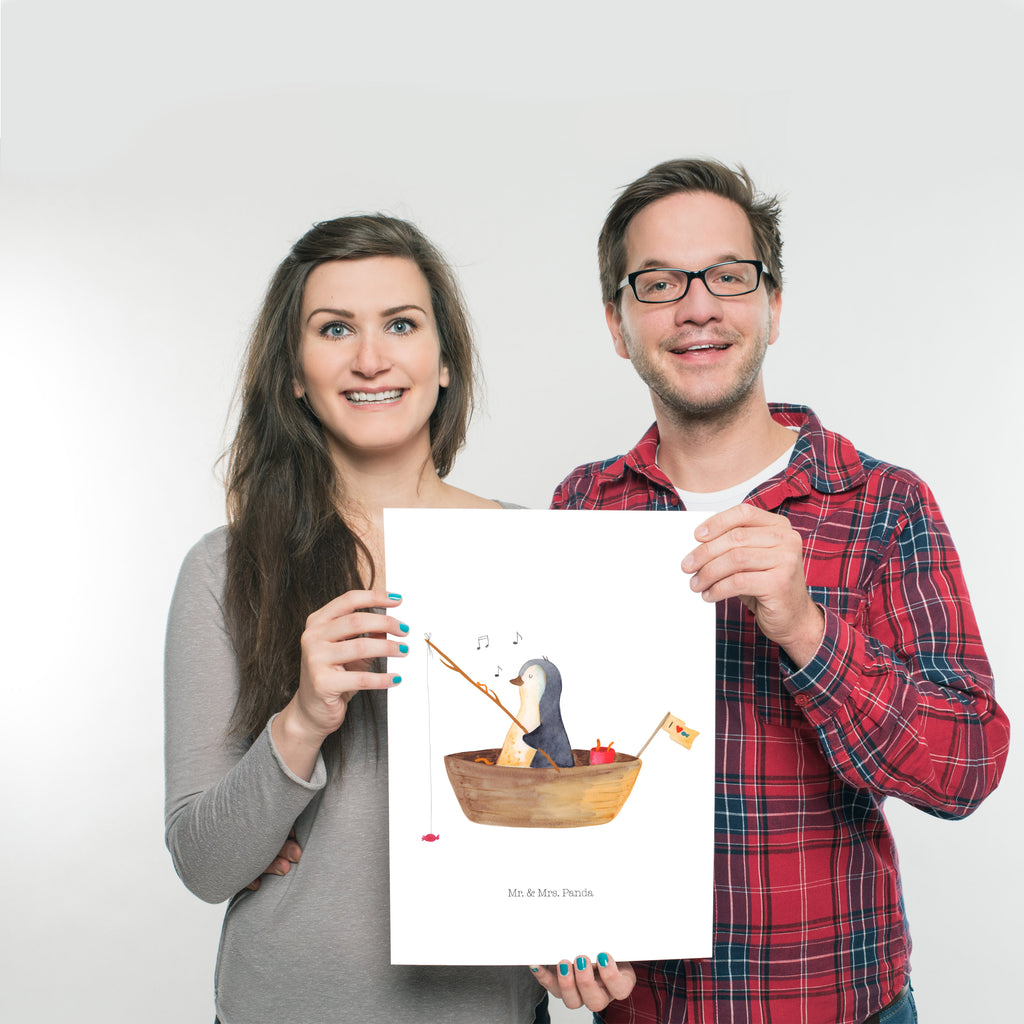 Poster Pinguin Angelboot Poster, Wandposter, Bild, Wanddeko, Küchenposter, Kinderposter, Wanddeko Bild, Raumdekoration, Wanddekoration, Handgemaltes Poster, Mr. & Mrs. Panda Poster, Designposter, Kunstdruck, Posterdruck, Pinguin, Pinguine, Angeln, Boot, Angelboot, Lebenslust, Leben, genießen, Motivation, Neustart, Neuanfang, Trennung, Scheidung, Geschenkidee Liebeskummer