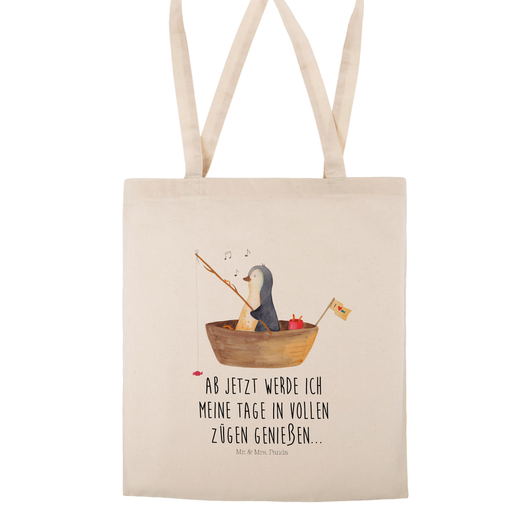 Tragetasche Pinguin Angelboot Beuteltasche, Beutel, Einkaufstasche, Jutebeutel, Stoffbeutel, Pinguin, Pinguine, Angeln, Boot, Angelboot, Lebenslust, Leben, genießen, Motivation, Neustart, Neuanfang, Trennung, Scheidung, Geschenkidee Liebeskummer