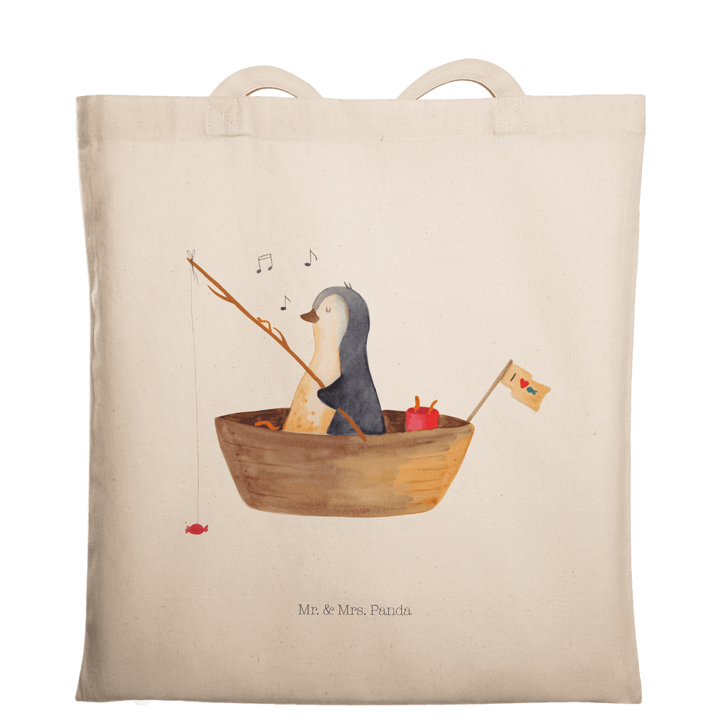 Tragetasche Pinguin Angelboot Beuteltasche, Beutel, Einkaufstasche, Jutebeutel, Stoffbeutel, Pinguin, Pinguine, Angeln, Boot, Angelboot, Lebenslust, Leben, genießen, Motivation, Neustart, Neuanfang, Trennung, Scheidung, Geschenkidee Liebeskummer