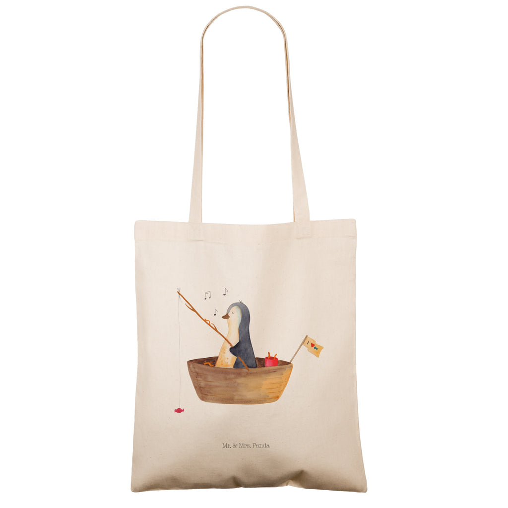 Tragetasche Pinguin Angelboot Beuteltasche, Beutel, Einkaufstasche, Jutebeutel, Stoffbeutel, Pinguin, Pinguine, Angeln, Boot, Angelboot, Lebenslust, Leben, genießen, Motivation, Neustart, Neuanfang, Trennung, Scheidung, Geschenkidee Liebeskummer