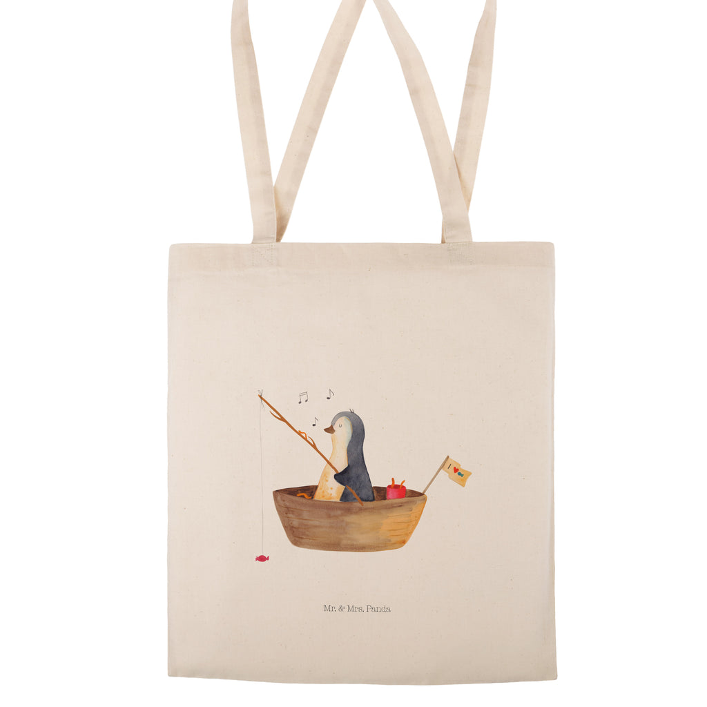 Tragetasche Pinguin Angelboot Beuteltasche, Beutel, Einkaufstasche, Jutebeutel, Stoffbeutel, Pinguin, Pinguine, Angeln, Boot, Angelboot, Lebenslust, Leben, genießen, Motivation, Neustart, Neuanfang, Trennung, Scheidung, Geschenkidee Liebeskummer