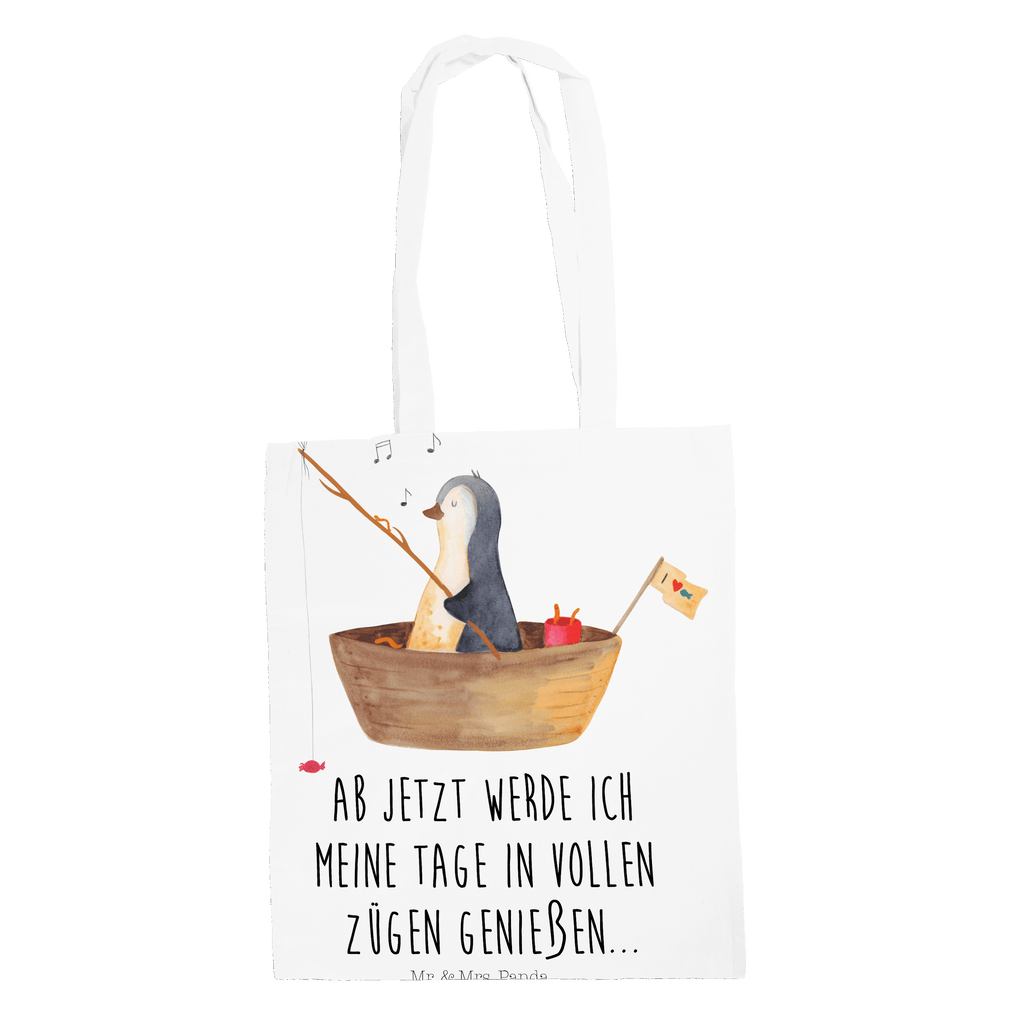 Tragetasche Pinguin Angelboot Beuteltasche, Beutel, Einkaufstasche, Jutebeutel, Stoffbeutel, Pinguin, Pinguine, Angeln, Boot, Angelboot, Lebenslust, Leben, genießen, Motivation, Neustart, Neuanfang, Trennung, Scheidung, Geschenkidee Liebeskummer