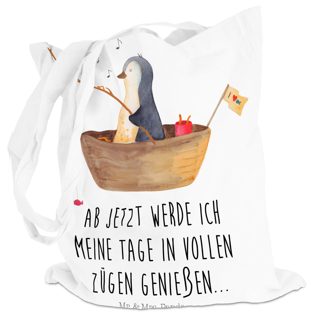 Tragetasche Pinguin Angelboot Beuteltasche, Beutel, Einkaufstasche, Jutebeutel, Stoffbeutel, Pinguin, Pinguine, Angeln, Boot, Angelboot, Lebenslust, Leben, genießen, Motivation, Neustart, Neuanfang, Trennung, Scheidung, Geschenkidee Liebeskummer