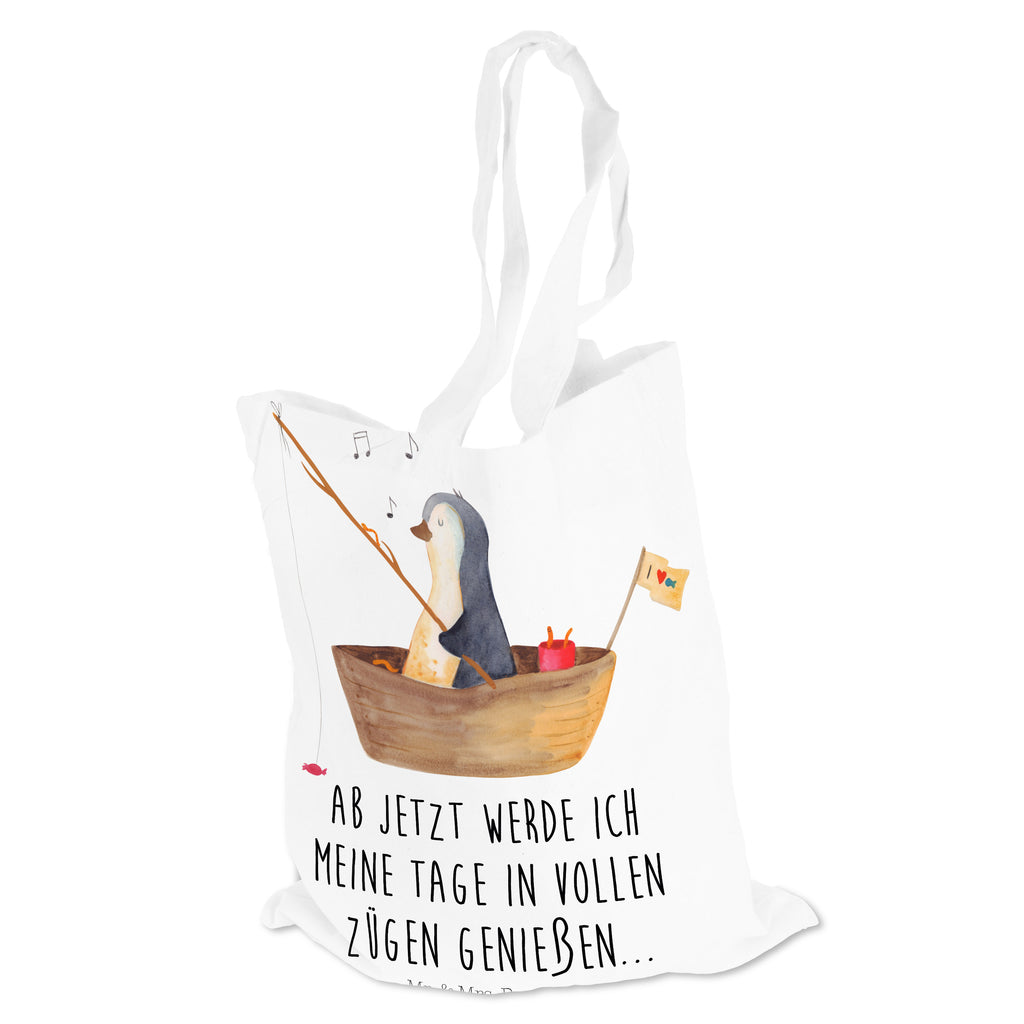Tragetasche Pinguin Angelboot Beuteltasche, Beutel, Einkaufstasche, Jutebeutel, Stoffbeutel, Pinguin, Pinguine, Angeln, Boot, Angelboot, Lebenslust, Leben, genießen, Motivation, Neustart, Neuanfang, Trennung, Scheidung, Geschenkidee Liebeskummer