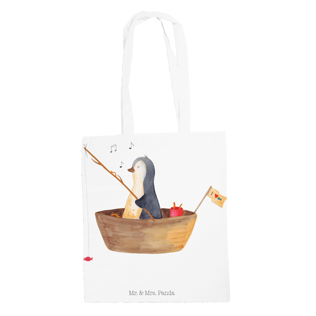 Tragetasche Pinguin Angelboot Beuteltasche, Beutel, Einkaufstasche, Jutebeutel, Stoffbeutel, Pinguin, Pinguine, Angeln, Boot, Angelboot, Lebenslust, Leben, genießen, Motivation, Neustart, Neuanfang, Trennung, Scheidung, Geschenkidee Liebeskummer