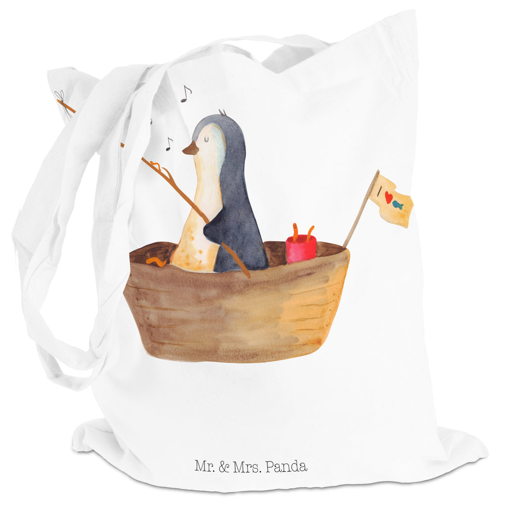 Tragetasche Pinguin Angelboot Beuteltasche, Beutel, Einkaufstasche, Jutebeutel, Stoffbeutel, Pinguin, Pinguine, Angeln, Boot, Angelboot, Lebenslust, Leben, genießen, Motivation, Neustart, Neuanfang, Trennung, Scheidung, Geschenkidee Liebeskummer