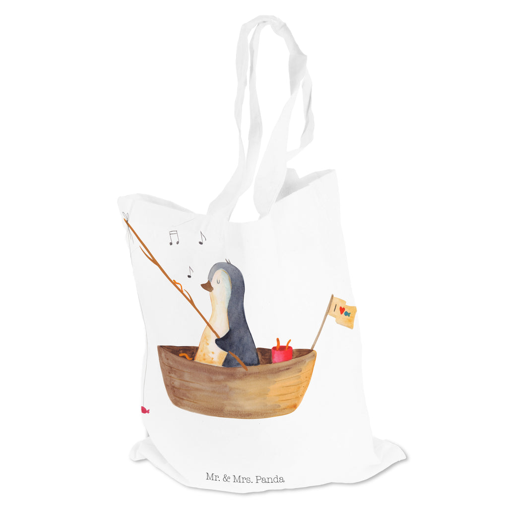 Tragetasche Pinguin Angelboot Beuteltasche, Beutel, Einkaufstasche, Jutebeutel, Stoffbeutel, Pinguin, Pinguine, Angeln, Boot, Angelboot, Lebenslust, Leben, genießen, Motivation, Neustart, Neuanfang, Trennung, Scheidung, Geschenkidee Liebeskummer