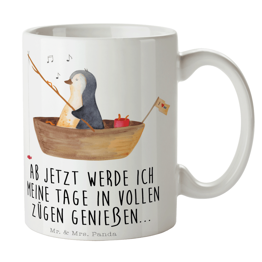 Tasse Pinguin Angelboot Pinguin, Pinguine, Angeln, Boot, Angelboot, Lebenslust, Leben, genießen, Motivation, Neustart, Neuanfang, Trennung, Scheidung, Geschenkidee Liebeskummer,	 Becher, Kaffeetasse, Kaffeebecher, Tee, Frühstück, Büro  Pinguin