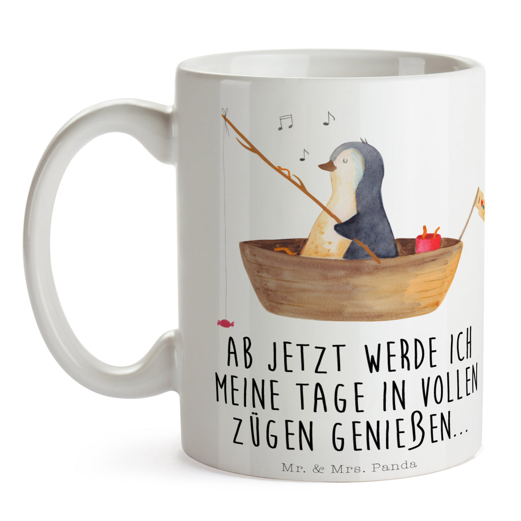 Tasse Pinguin Angelboot Pinguin, Pinguine, Angeln, Boot, Angelboot, Lebenslust, Leben, genießen, Motivation, Neustart, Neuanfang, Trennung, Scheidung, Geschenkidee Liebeskummer,	 Becher, Kaffeetasse, Kaffeebecher, Tee, Frühstück, Büro  Pinguin
