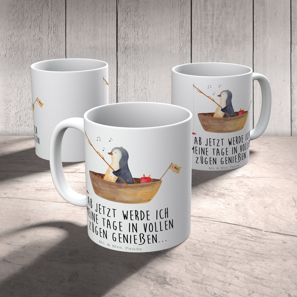 Tasse Pinguin Angelboot Pinguin, Pinguine, Angeln, Boot, Angelboot, Lebenslust, Leben, genießen, Motivation, Neustart, Neuanfang, Trennung, Scheidung, Geschenkidee Liebeskummer,	 Becher, Kaffeetasse, Kaffeebecher, Tee, Frühstück, Büro  Pinguin