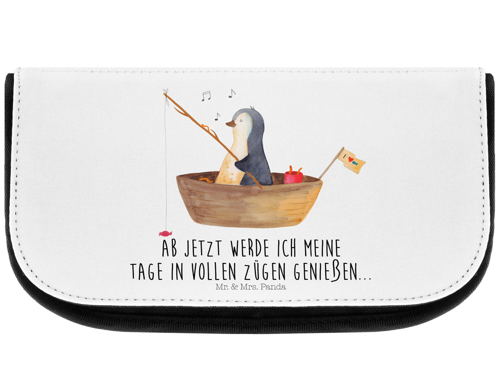 Kosmetiktasche Pinguin Angelboot Kosmetikbeutel, Kulturtasche, Kulturbeutel, Schminktasche, Make-Up Tasche, Pinguin, Pinguine, Angeln, Boot, Angelboot, Lebenslust, Leben, genießen, Motivation, Neustart, Neuanfang, Trennung, Scheidung, Geschenkidee Liebeskummer