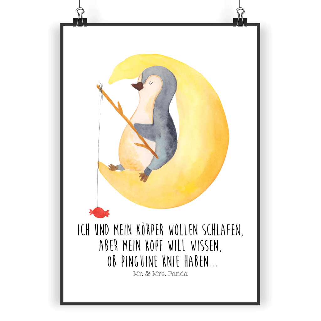 Poster Pinguin Mond Poster, Wandposter, Bild, Wanddeko, Küchenposter, Kinderposter, Wanddeko Bild, Raumdekoration, Wanddekoration, Handgemaltes Poster, Mr. & Mrs. Panda Poster, Designposter, Kunstdruck, Posterdruck, Pinguin, Pinguine, Spruch, schlafen, Nachtruhe, Einschlafen, Schlafzimmer, Schlafstörungen, Gästezimmer