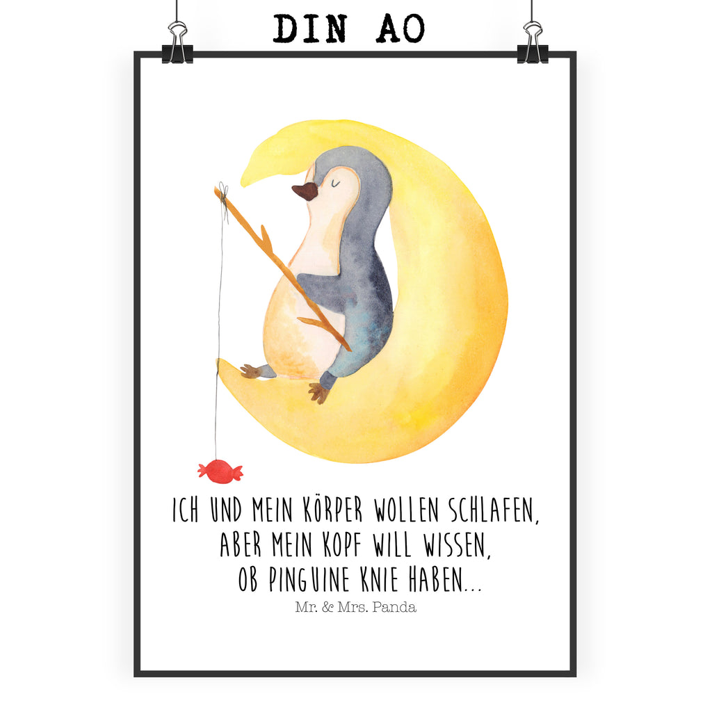Poster Pinguin Mond Poster, Wandposter, Bild, Wanddeko, Küchenposter, Kinderposter, Wanddeko Bild, Raumdekoration, Wanddekoration, Handgemaltes Poster, Mr. & Mrs. Panda Poster, Designposter, Kunstdruck, Posterdruck, Pinguin, Pinguine, Spruch, schlafen, Nachtruhe, Einschlafen, Schlafzimmer, Schlafstörungen, Gästezimmer