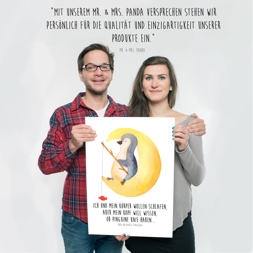 Poster Pinguin Mond Poster, Wandposter, Bild, Wanddeko, Küchenposter, Kinderposter, Wanddeko Bild, Raumdekoration, Wanddekoration, Handgemaltes Poster, Mr. & Mrs. Panda Poster, Designposter, Kunstdruck, Posterdruck, Pinguin, Pinguine, Spruch, schlafen, Nachtruhe, Einschlafen, Schlafzimmer, Schlafstörungen, Gästezimmer