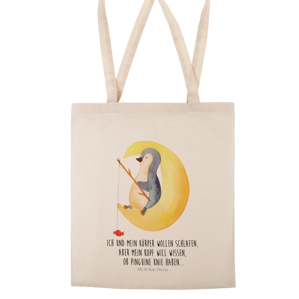 Tragetasche Pinguin Mond Beuteltasche, Beutel, Einkaufstasche, Jutebeutel, Stoffbeutel, Pinguin, Pinguine, Spruch, schlafen, Nachtruhe, Einschlafen, Schlafzimmer, Schlafstörungen, Gästezimmer