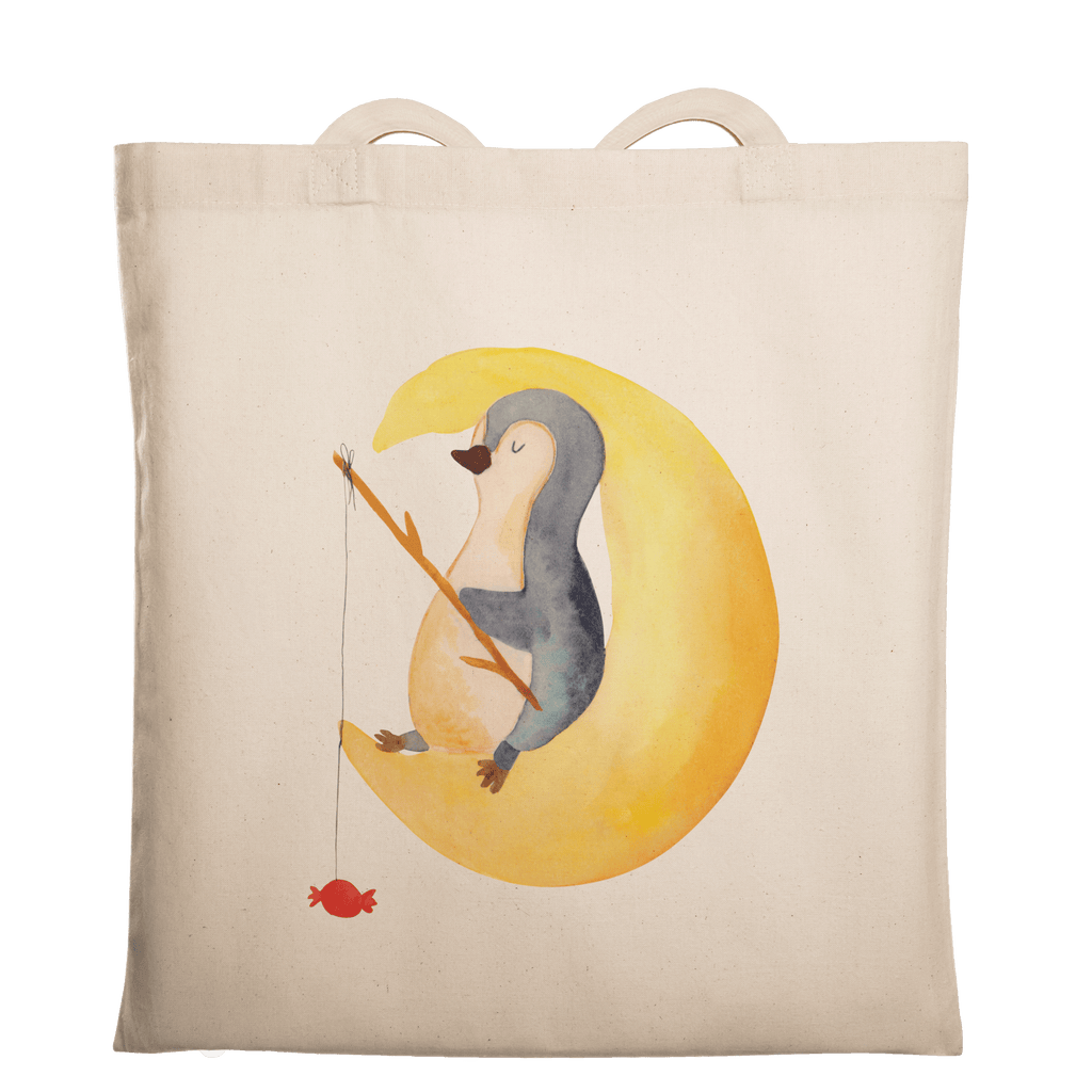 Tragetasche Pinguin Mond Beuteltasche, Beutel, Einkaufstasche, Jutebeutel, Stoffbeutel, Pinguin, Pinguine, Spruch, schlafen, Nachtruhe, Einschlafen, Schlafzimmer, Schlafstörungen, Gästezimmer