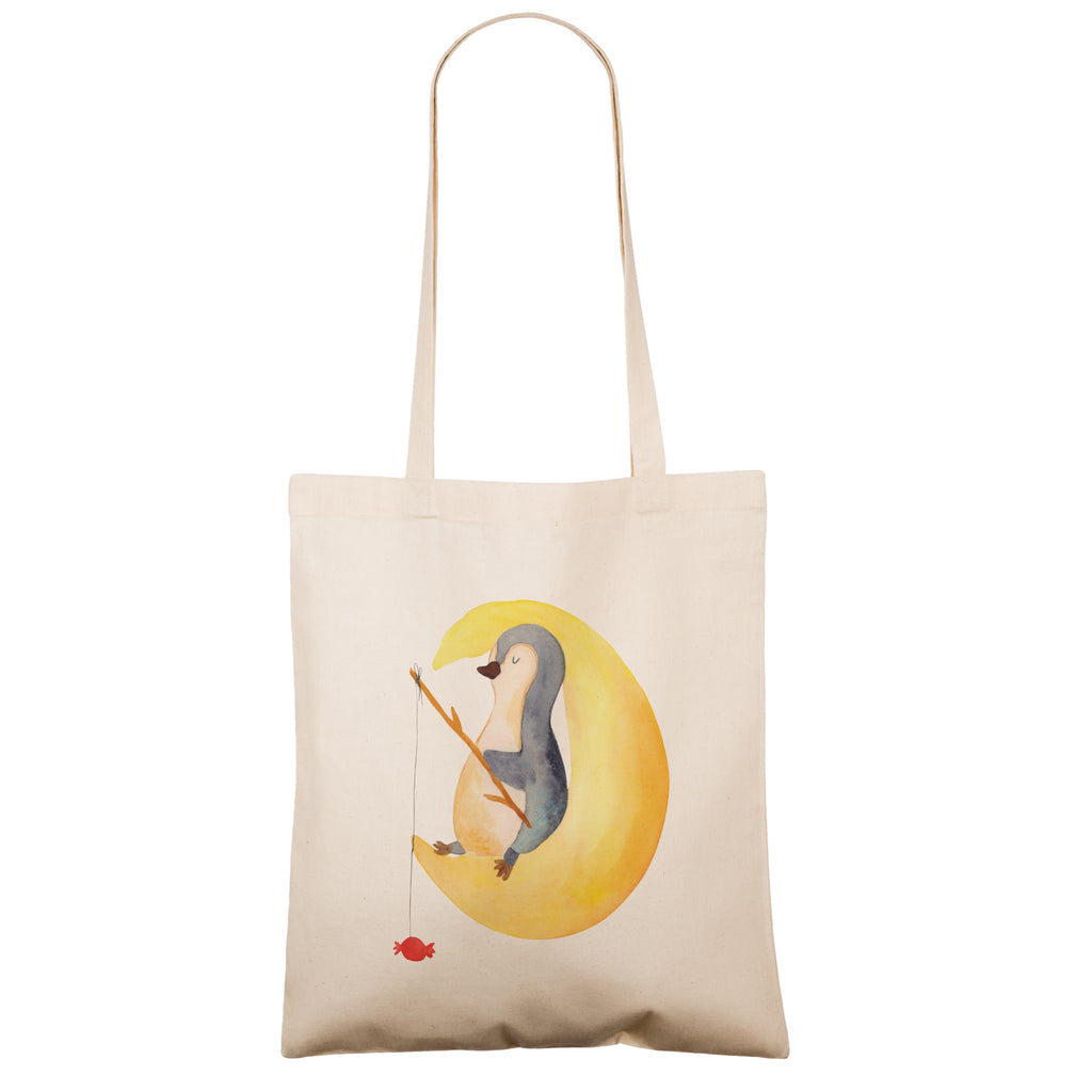 Tragetasche Pinguin Mond Beuteltasche, Beutel, Einkaufstasche, Jutebeutel, Stoffbeutel, Pinguin, Pinguine, Spruch, schlafen, Nachtruhe, Einschlafen, Schlafzimmer, Schlafstörungen, Gästezimmer