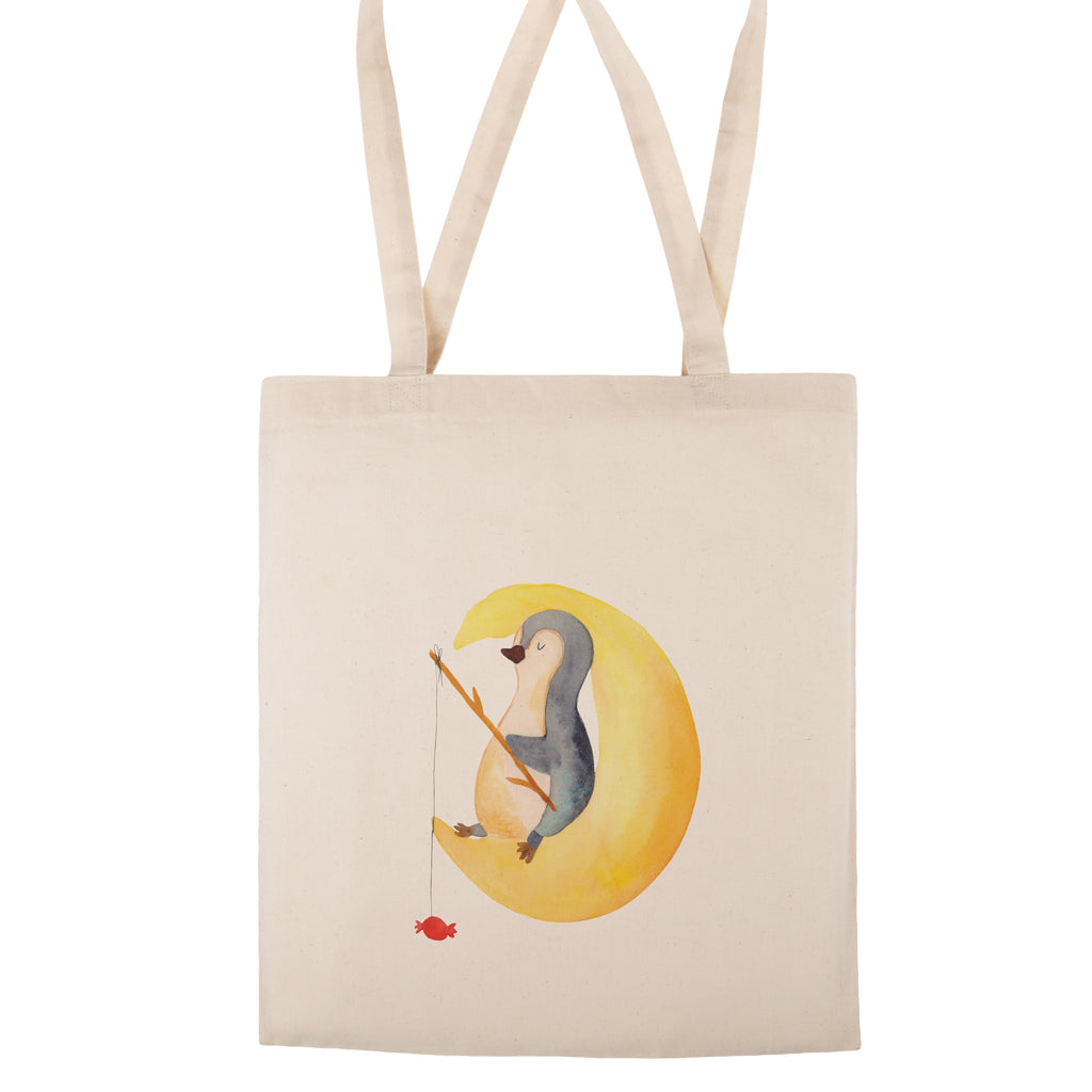 Tragetasche Pinguin Mond Beuteltasche, Beutel, Einkaufstasche, Jutebeutel, Stoffbeutel, Pinguin, Pinguine, Spruch, schlafen, Nachtruhe, Einschlafen, Schlafzimmer, Schlafstörungen, Gästezimmer