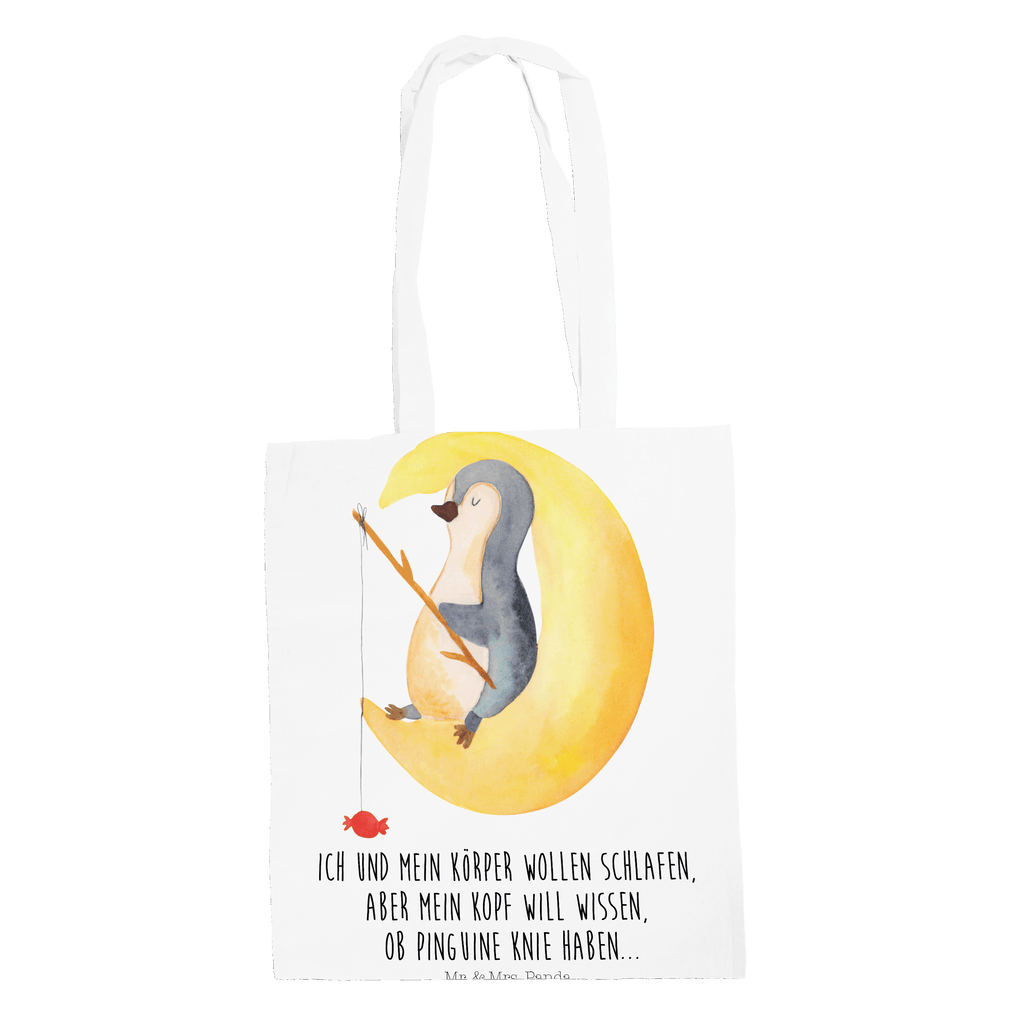 Tragetasche Pinguin Mond Beuteltasche, Beutel, Einkaufstasche, Jutebeutel, Stoffbeutel, Pinguin, Pinguine, Spruch, schlafen, Nachtruhe, Einschlafen, Schlafzimmer, Schlafstörungen, Gästezimmer