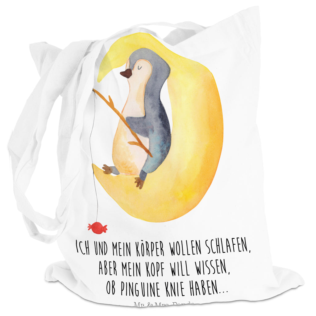 Tragetasche Pinguin Mond Beuteltasche, Beutel, Einkaufstasche, Jutebeutel, Stoffbeutel, Pinguin, Pinguine, Spruch, schlafen, Nachtruhe, Einschlafen, Schlafzimmer, Schlafstörungen, Gästezimmer