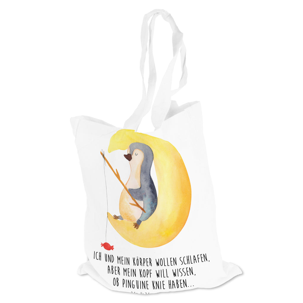 Tragetasche Pinguin Mond Beuteltasche, Beutel, Einkaufstasche, Jutebeutel, Stoffbeutel, Pinguin, Pinguine, Spruch, schlafen, Nachtruhe, Einschlafen, Schlafzimmer, Schlafstörungen, Gästezimmer