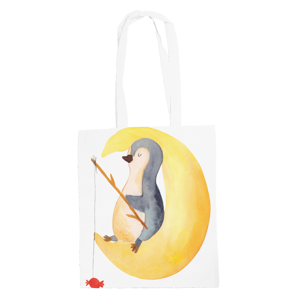 Tragetasche Pinguin Mond Beuteltasche, Beutel, Einkaufstasche, Jutebeutel, Stoffbeutel, Pinguin, Pinguine, Spruch, schlafen, Nachtruhe, Einschlafen, Schlafzimmer, Schlafstörungen, Gästezimmer