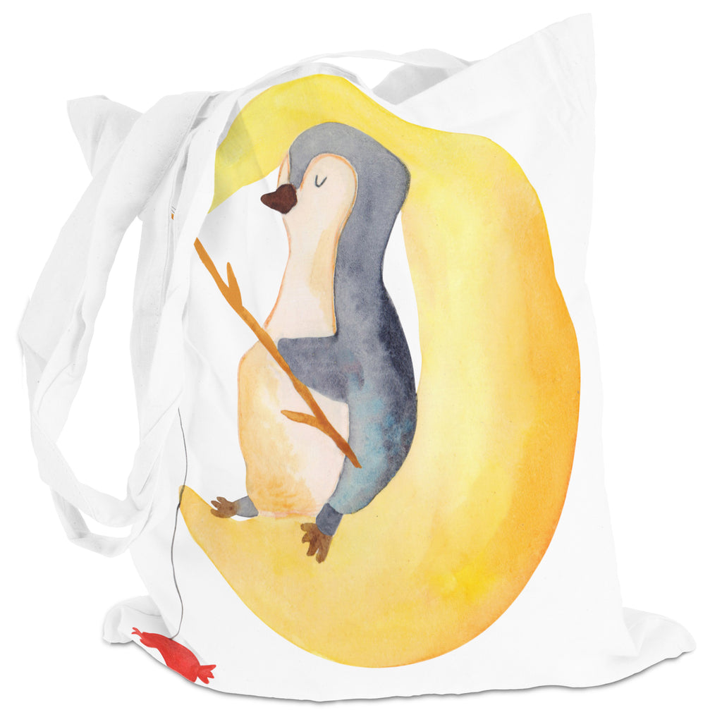 Tragetasche Pinguin Mond Beuteltasche, Beutel, Einkaufstasche, Jutebeutel, Stoffbeutel, Pinguin, Pinguine, Spruch, schlafen, Nachtruhe, Einschlafen, Schlafzimmer, Schlafstörungen, Gästezimmer