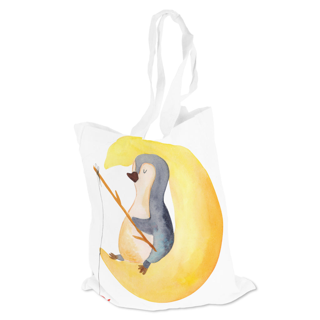 Tragetasche Pinguin Mond Beuteltasche, Beutel, Einkaufstasche, Jutebeutel, Stoffbeutel, Pinguin, Pinguine, Spruch, schlafen, Nachtruhe, Einschlafen, Schlafzimmer, Schlafstörungen, Gästezimmer