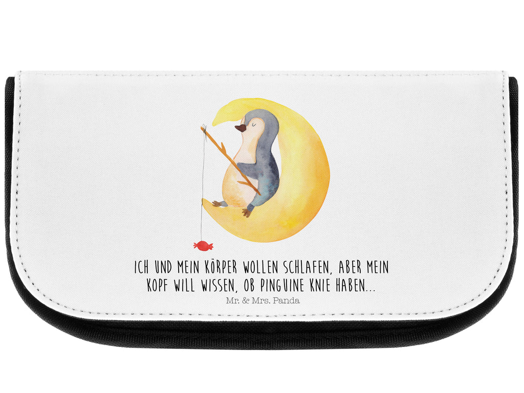 Kosmetiktasche Pinguin Mond Kosmetikbeutel, Kulturtasche, Kulturbeutel, Schminktasche, Make-Up Tasche, Pinguin, Pinguine, Spruch, schlafen, Nachtruhe, Einschlafen, Schlafzimmer, Schlafstörungen, Gästezimmer