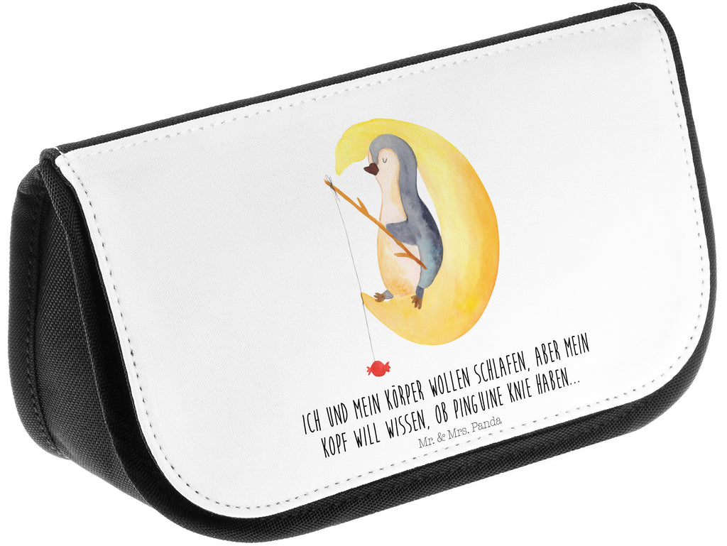 Kosmetiktasche Pinguin Mond Kosmetikbeutel, Kulturtasche, Kulturbeutel, Schminktasche, Make-Up Tasche, Pinguin, Pinguine, Spruch, schlafen, Nachtruhe, Einschlafen, Schlafzimmer, Schlafstörungen, Gästezimmer