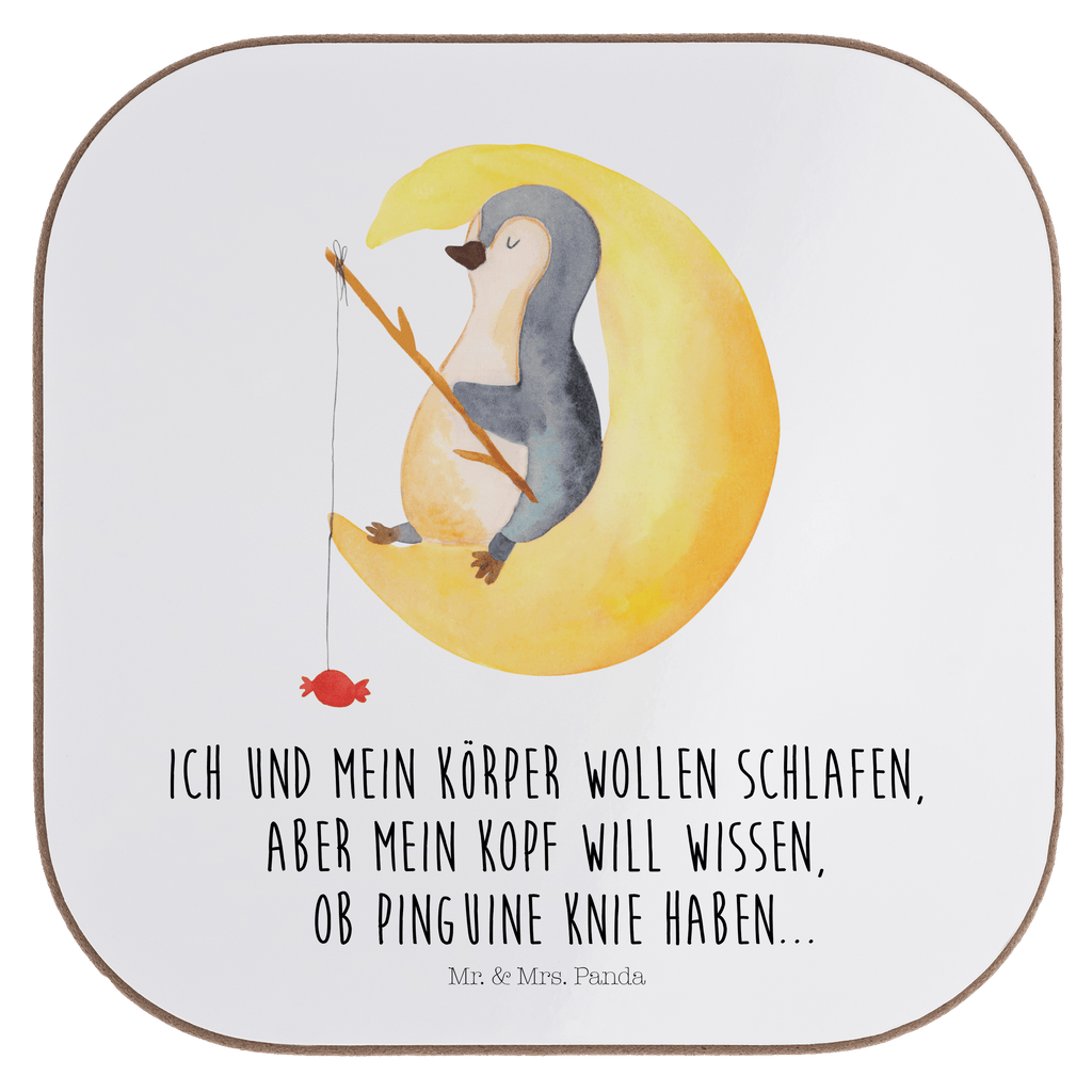 Quadratische Untersetzer Pinguin Mond Bierdeckel, Glasuntersetzer, Untersetzer Gläser, Getränkeuntersetzer, Pinguin, Pinguine, Spruch, schlafen, Nachtruhe, Einschlafen, Schlafzimmer, Schlafstörungen, Gästezimmer