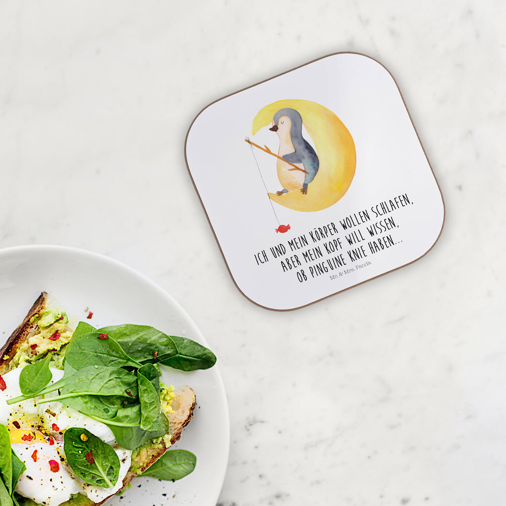 Quadratische Untersetzer Pinguin Mond Bierdeckel, Glasuntersetzer, Untersetzer Gläser, Getränkeuntersetzer, Pinguin, Pinguine, Spruch, schlafen, Nachtruhe, Einschlafen, Schlafzimmer, Schlafstörungen, Gästezimmer