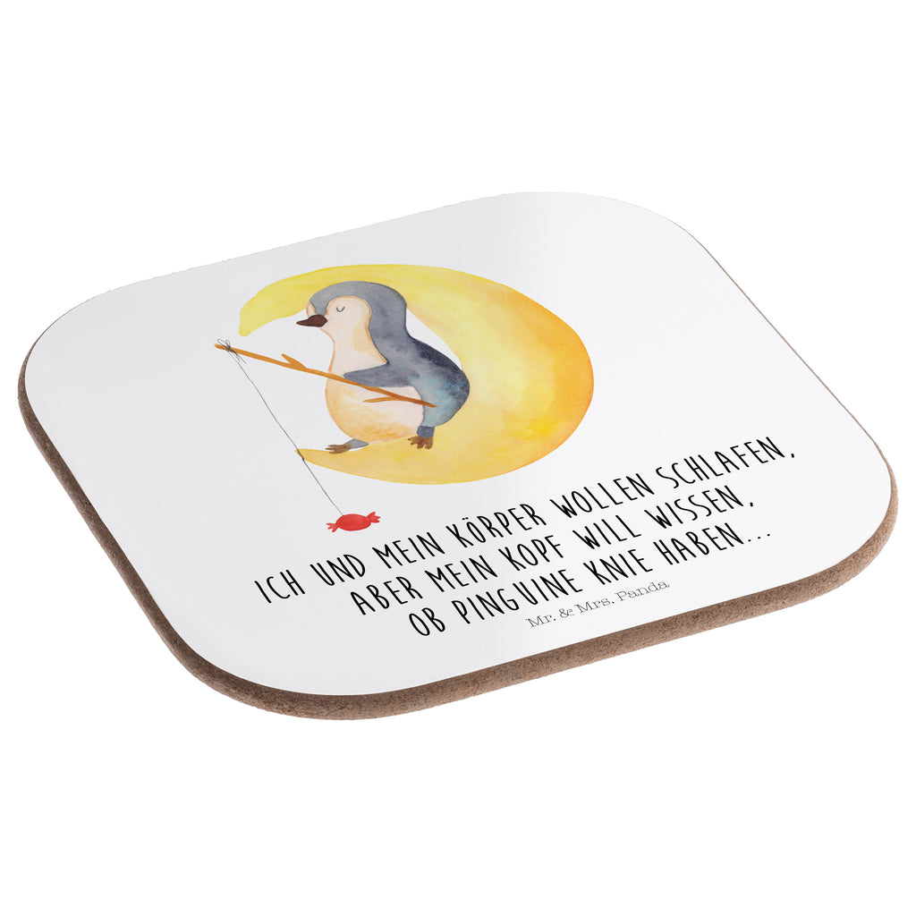 Quadratische Untersetzer Pinguin Mond Bierdeckel, Glasuntersetzer, Untersetzer Gläser, Getränkeuntersetzer, Pinguin, Pinguine, Spruch, schlafen, Nachtruhe, Einschlafen, Schlafzimmer, Schlafstörungen, Gästezimmer