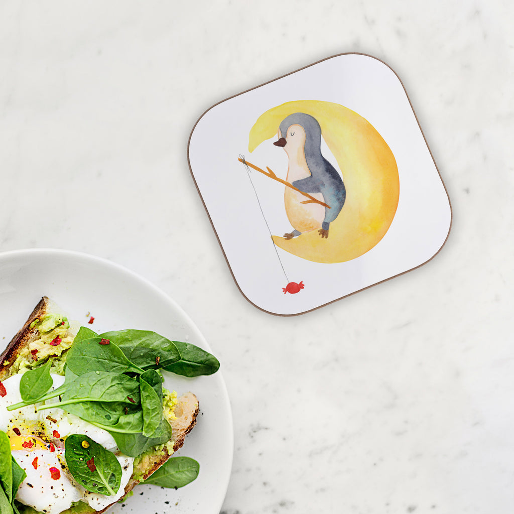 Quadratische Untersetzer Pinguin Mond Bierdeckel, Glasuntersetzer, Untersetzer Gläser, Getränkeuntersetzer, Pinguin, Pinguine, Spruch, schlafen, Nachtruhe, Einschlafen, Schlafzimmer, Schlafstörungen, Gästezimmer